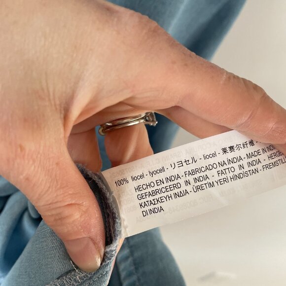 Zara Premium Denim Chambray Off Shoulder Midi Button Down Dress Blue Medium - Picture 12 of 13